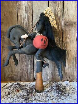 NEW! Primitive Fall Halloween Handcrafted Sleepy Hollow HEADLESS HORSEMAN Decor