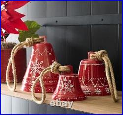 NEW S/3 Pottery Barn NORDIC Red Snowflake Holiday Bells Christmas Decor