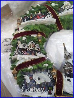 NEW Thomas Kinkade Christmas Village Wreath by Hamilton Collection In Original P