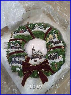 NEW Thomas Kinkade Christmas Village Wreath by Hamilton Collection In Original P