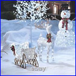 NOMA Pre Lit White LED Reindeer and Sleigh Outdoor Holiday Lawn Decoration Set