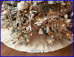 NWT 2023 Pottery Barn Ivory/Gold Rustic Forest Tree Skirt 60