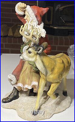 New Large Home Interior Santa Surveys The Forest / Reindeer Figurine 16h #58123