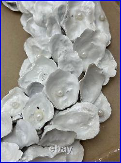 Nicole Miller Wreath White Oyster Sea Shells Faux Pearls Glitter 17 Beach Decor