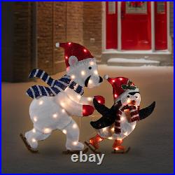 Northlight 41.25 Ice Skating Polar Bear Penguin Outdoor Christmas Decoration