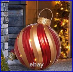 Oversized 19inch Red/Gold Swirl Holiday Ornament with LED Lights