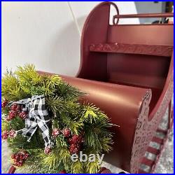 Oversized Red Metal Sleigh With Wreath 35 L X 24H Valerie Parr Hill