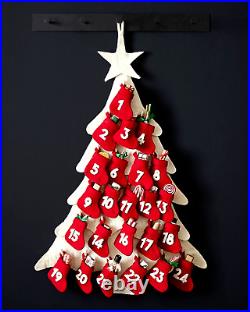 POTTERY BARN New RED STOCKING Wool Tree-Shaped Advent Calendar 45 T 30 W