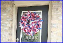 Patriotic 4th of July BLING Deco Mesh Front Door Wreath Home Decor Decoration