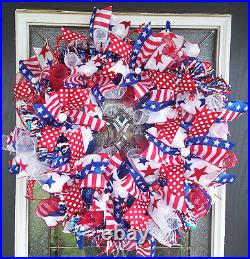 Patriotic 4th of July BLING Deco Mesh Front Door Wreath Home Decor Decoration