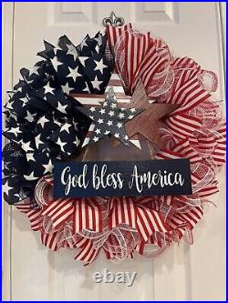 Patriotic WREATH God Bless America Red, White and Blue wreath 24 Memorial Day