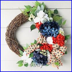 Patriotic floral grapevine wreath front door hangar with bow