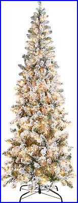 Pencil Christmas Tree 7.5Ft Pre-Lit Artificial Snow Flocked Slim Skinny Christma