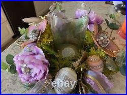 Pier 1 Lavendar Easter Capiz Candleholder Centerpiece Egg Floral Arrangement