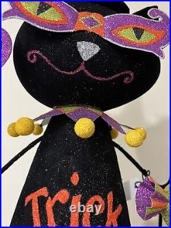 Pier 1 Vintage Halloween BLACK WITCH HAT CAT Figure 30 RARE Glitter Purple Tags