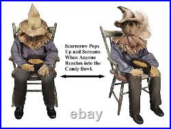 Pops-Up From Sleeping Life-Sized Scarecrow Screamer Candy Holder Halloween Decor