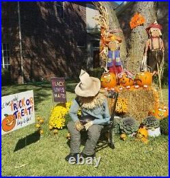 Pops-Up From Sleeping Life-Sized Scarecrow Screamer Candy Holder Halloween Decor
