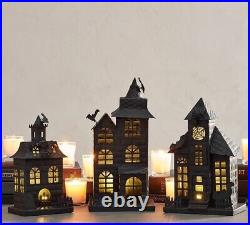 Pottery Barn 3 Haunted Halloween House Metal Candle Holder Small Medium Large