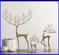 Pottery Barn Brass Sculpted Merry Reindeer, Set of Three, Large, Medium & Small