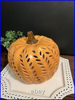 Pottery Barn Halloween Filigree Fall Harvest Ceramic Pumpkin Luminary