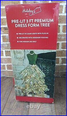 Pre-Lit 3 FT Premium Dress Form Tree Artificial Tree Gold / White New Open Box