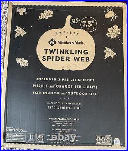 Pre-Lit 90 Twinkling Spider Web 7.5 ft Tall Halloween Decorations. Pick Up On