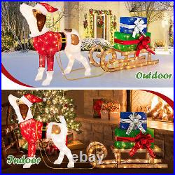 Pre-Lit Christmas Dog Sleigh & Gift Boxes Combo Xmas Decoration with 170 Lights