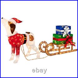 Pre-Lit Christmas Dog Sleigh & Gift Boxes Combo Xmas Decoration with 170 Lights
