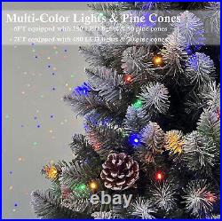 Pre-Lit Premium Artificial Hinged Pine Christmas Tree with Multi-Color LED Lights