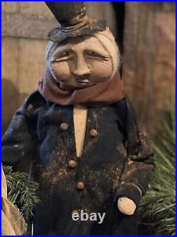 Primitive Country Handcrafted Christmas Clay Face Ebenezer Scrooge With Candle