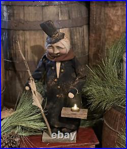 Primitive Country Handcrafted Christmas Clay Face Ebenezer Scrooge With Candle