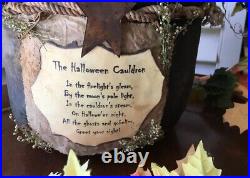Primitive Halloween Cauldron Table Decor Bats &spiders Creepy Cute
