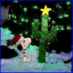 RARE 48 in. L2D LED Pre-Lit Yard Decor Snoopy Adventures Snoopy with Cactus