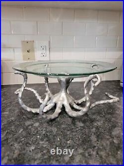 RARE Pottery Barn 2 Pc OCTOPUS Serving STAND withGLASS TRAY