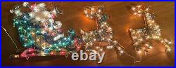 RARE Vintage Christmas Santa Sleigh 3 Reindeer Light Twinkle See Video Ship/pu