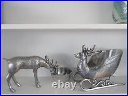 Rare Aspen Home Large Pewter Stag Deer Elk Reindeer Sleigh Holidays