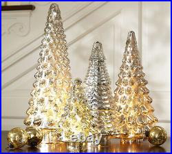 Rare Pottery Barn 30 XXL Mercury Glass Mottled Christmas Tree Lit Cloche Nwt