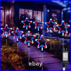 Red White and Blue Lights, 4Th of July Decorations Outdoor, 8 Large Neon Star Pa