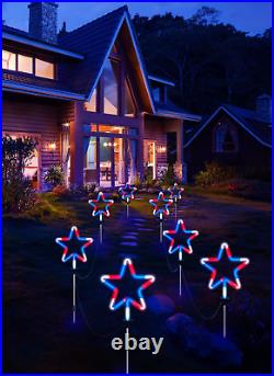 Red White and Blue Lights, 4Th of July Decorations Outdoor, 8 Large Neon Star Pa