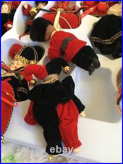 Royal Velvet Vtg Porcelain Red Drummers Harlequin Heart Christmas Ornaments (12)