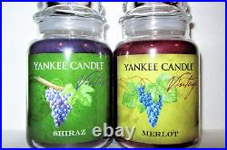 SET OF 2 Yankee Candle Vintage SHIRAZ & MERLOT Wine Large 22 oz. RARE NEW