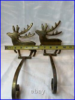 Set 4 Vintage Brass Reindeer (2), Sleigh & Star Stocking Holder long arm