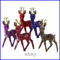 Set/5 9 Cody Foster Glitter Flocked Reindeer Retro Vntg Xmas Decor Figurines