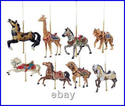 Set/8 5 Kurt Adler Carousel Safari Animal Horse Ornament Retro Christmas Decor