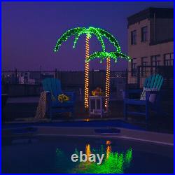 Set of 2 5 FT & 7 FT Tropical LED Rope Light Palm Trees Pre-Lit Artificial