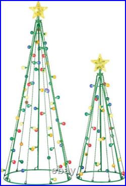 Set of 2 Light-Up Multi-Colored Twinkle String Cone Holiday Christmas Trees wi
