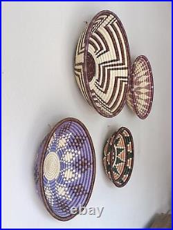 Set of 4 Vintage Hand Woven Round Hanging Baskets by All Across Africa