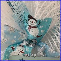 Snow Deco Mesh Wreath With Adorable Snowman Handmade Deco Mesh
