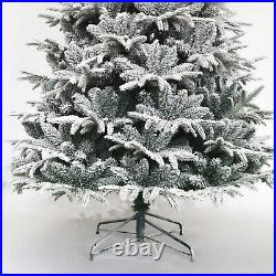 Snow Flocked Christmas Tree 7ft Artificial Hinged Pine with White Realistic Tips