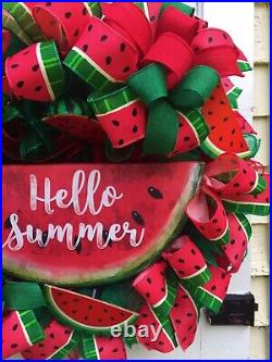 Spring Summer Door Wall Watermelon Wreaths Watermelon Sign & Bows Handmade